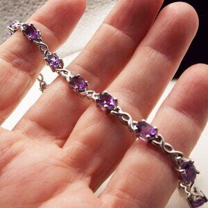 AMETHYST CUSHION CUT OVALS SETS STERLING INFINITY LINK BRACELET 43